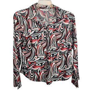 Giorgio Fiorlini Blouse Womens M Red Black Swirl Top Y2k Retro‎ Abstract Office
